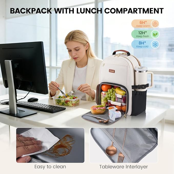 LOVEVOOK Lunch Backpack with Lunch Compartment, 15.6 Inch Laptop Work Travel - Image 2