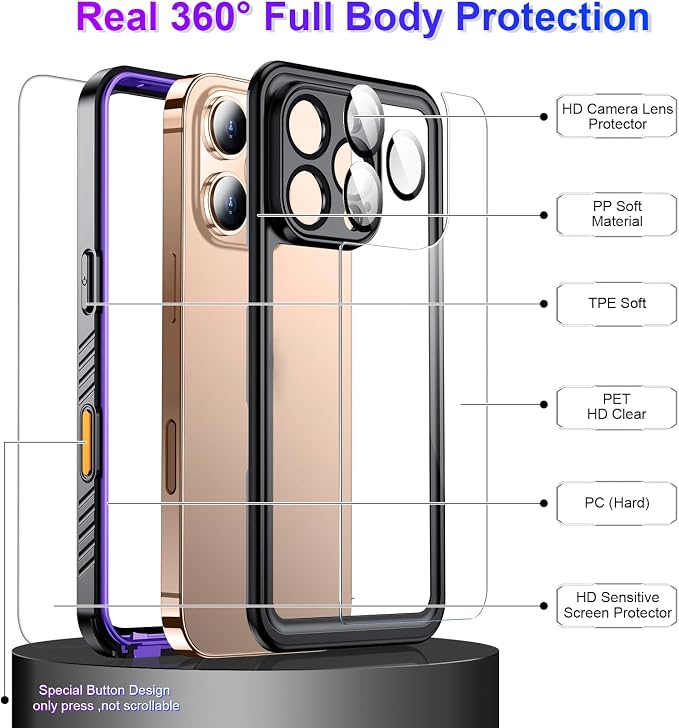 Temdan Compatible with iPhone 16 Pro Max Case Waterproof, Built-in Screen & - Image 4