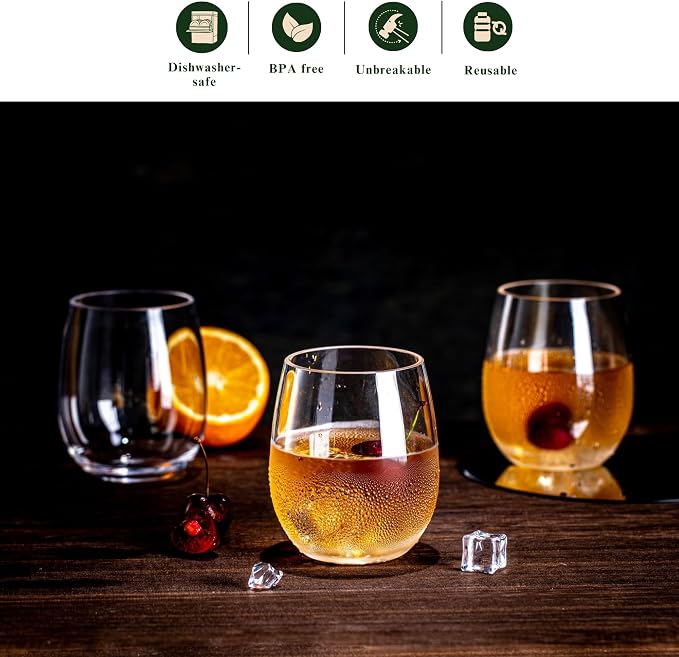 18oz Clear Stemless Wines Cups, Shatter-Proof Acrylic Glasses Drinkware - Image 4