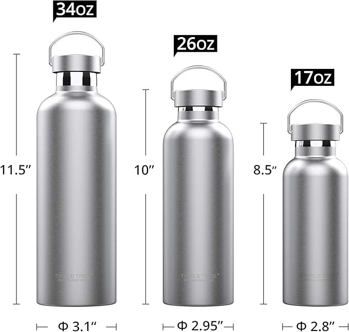 Triple Tree 34OZ Vacuum Insulated Stainless Steel Water Bottle, Double Wall - Image 2
