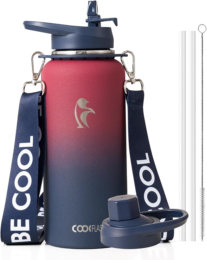 Coolflask Water Bottle with Straw, 32 oz Insulated Metal Water Flask with Straw by Coolflask