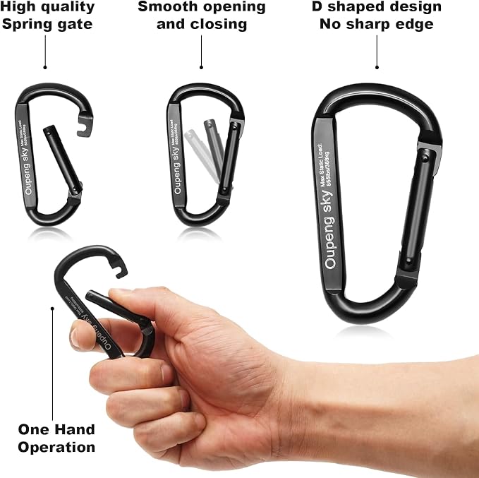Carabiner Clip, Camping Accessories, Outdoors and Gym etc, D Shaped Spring Hook - Image 2
