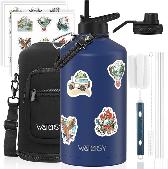 1 Gallon Water Bottle Insulated, BPA Free&Leak Proof, 128oz Stainless Steel by Watersy