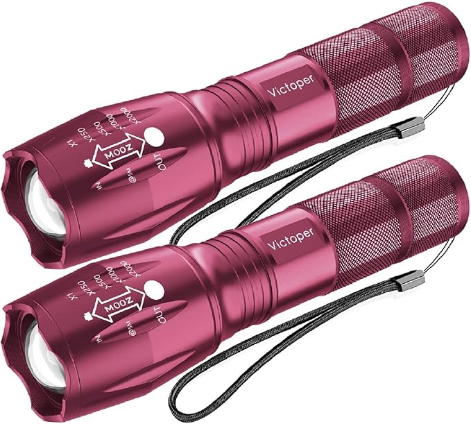 Victoper LED Flashlight 2 Pack Pink, Bright High Lumens Tactical Flashlights by Victoper