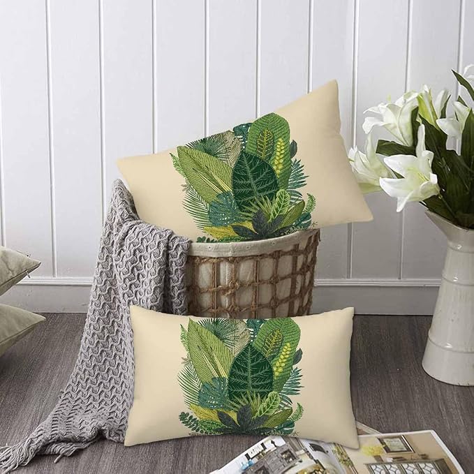 Tropical Leaves Palm 12 X 20 Throw Pillow Covers Set of 2 Green Tree Banana - Image 6
