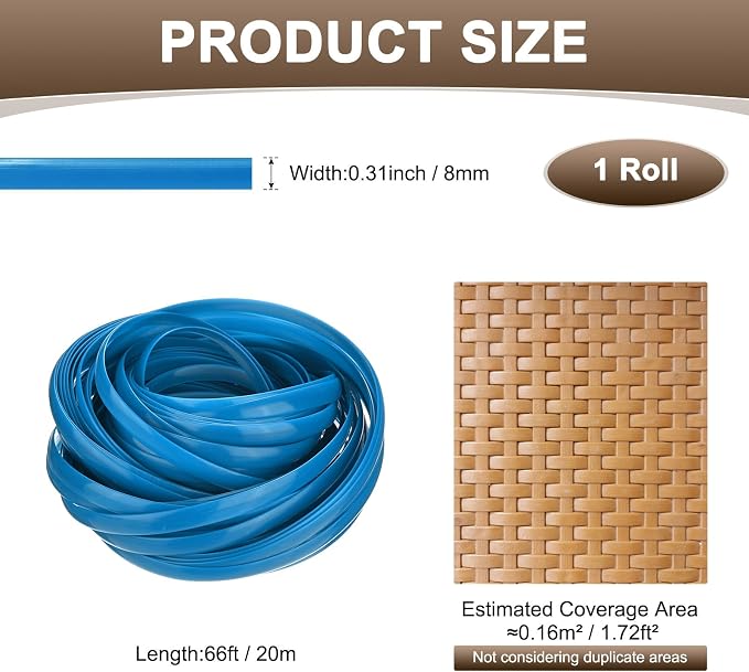 M METERXITY 1-Pack Wicker Repair Kit, 8mm x 66ft/20m Plastic Flat Rattan - Image 3