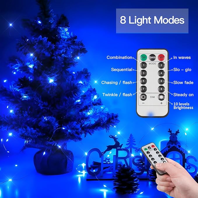 suddus Blue LED Christmas Lights Outdoor，200led 66ft Battery Operated Fairy - Image 2