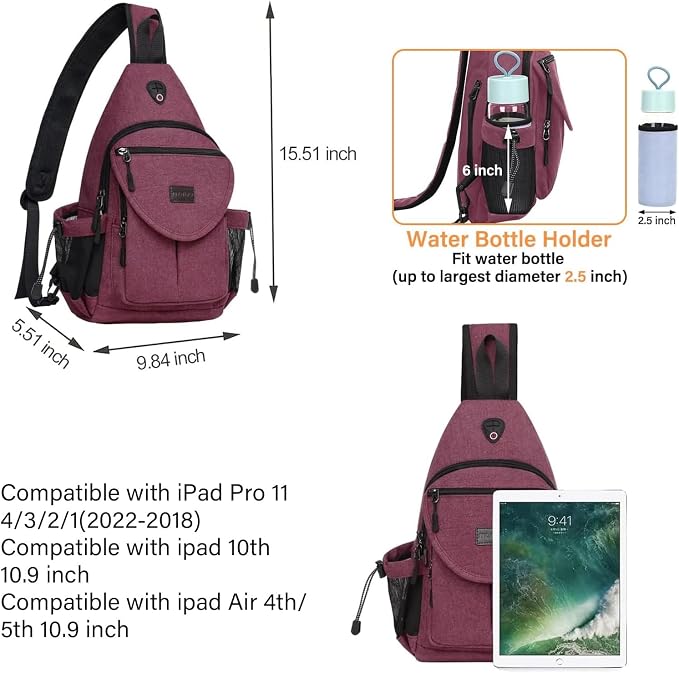 MOSISO Sling Backpack, Canvas Crossbody Hiking Daypack Bag - Image 2