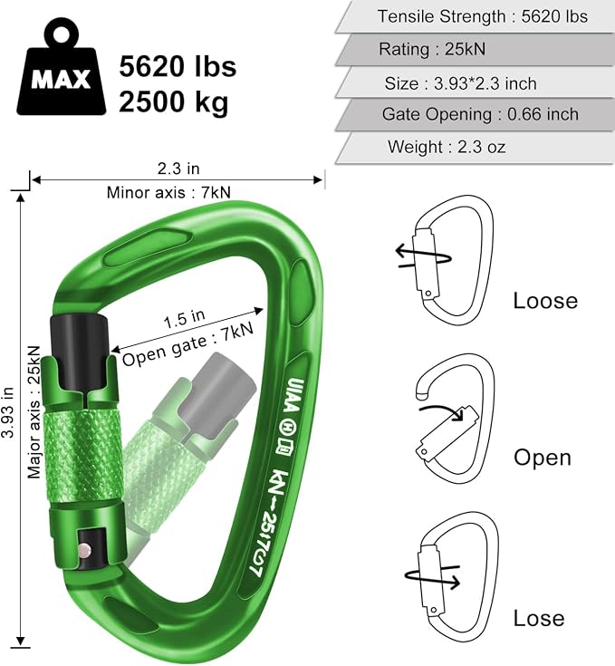 UIAA Certified Professional Heavy Duty Large Locking Carabiner Clips Climbing - Image 3