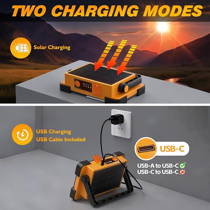 2 Pack 120W Solar Rechargeable Work Light, 144 LED 10000LM Led Work Light - Image 5