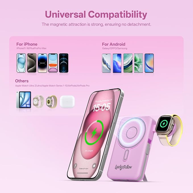 Magnetic Portable Charger Built-in Cables, 10000mAh Fast Charging Wireless - Image 5
