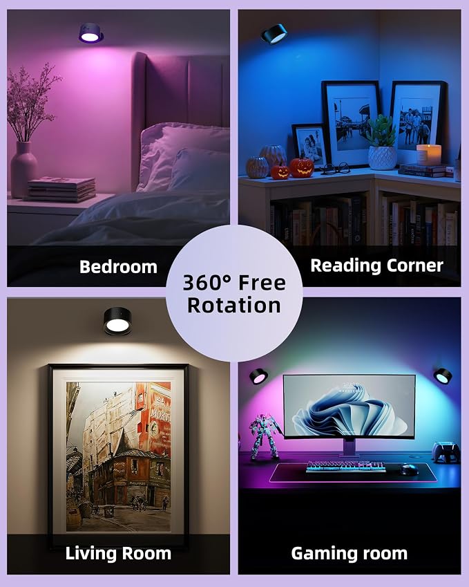 Wall Mounted Lights, 2 Pack Rechargeable RGB Color Changing Light, 3 Color - Image 5