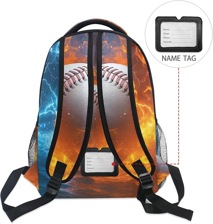 Wamika Baseball Ice Fire Boys Backpack Sports Ball School Backpacks Kids Girls - Image 6