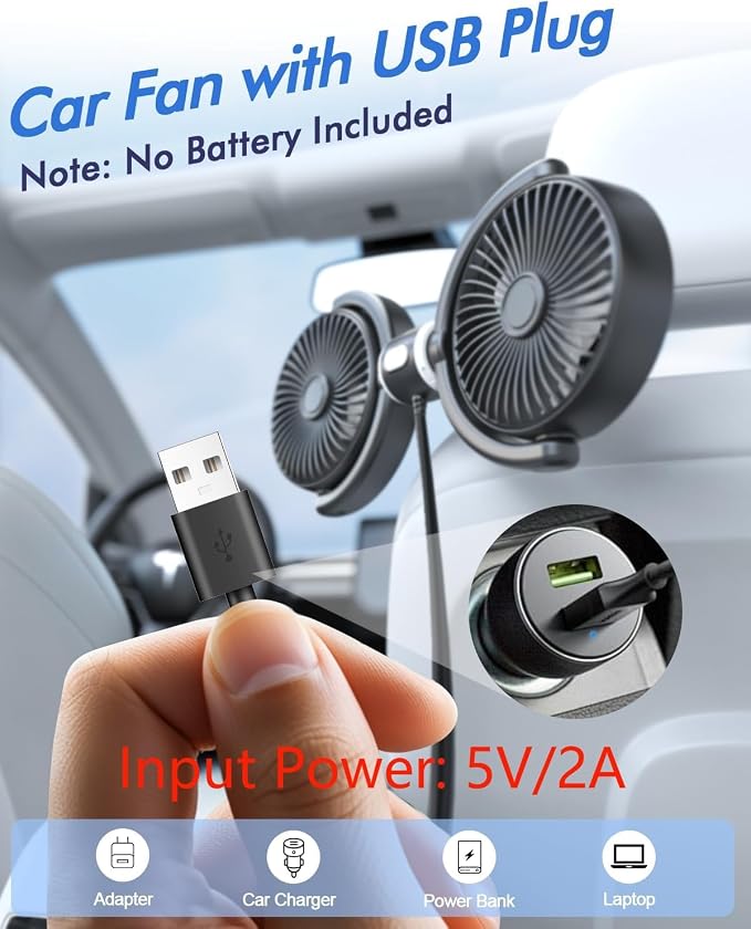 Car Fan USB Powered for Baby: Dual Car Cooling Fans for Backseat 3 Speed - Image 2