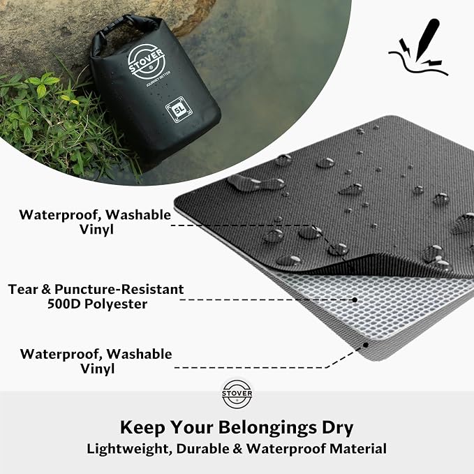 STOVER 5/10/25/30/40/55L Waterproof Dry Bag- Roll-Top Backpack w/Phone Case- - Image 2
