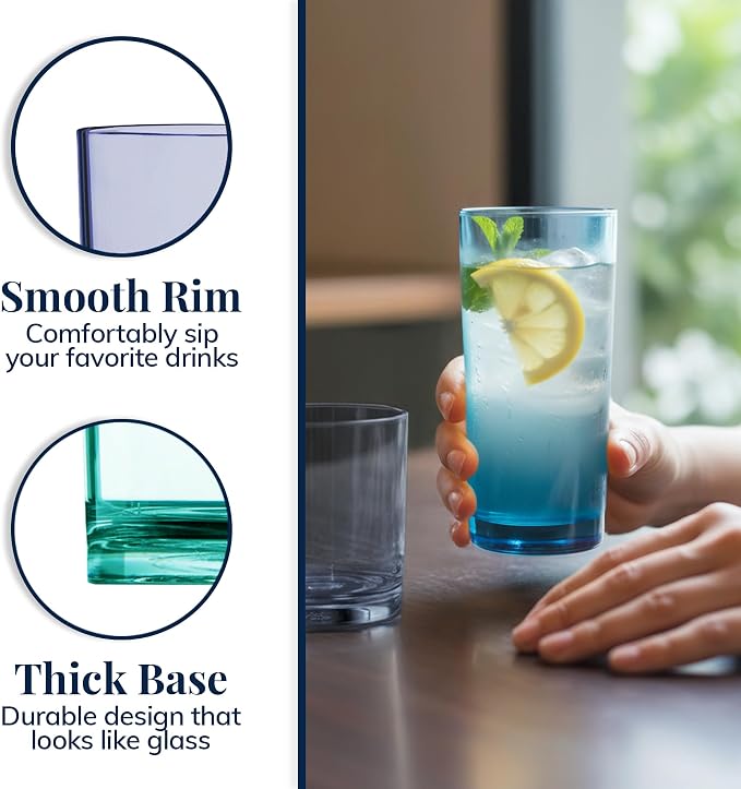 US Acrylic Classic Plastic Reusable Drinking Glasses 12oz Rocks & 16oz Water - Image 4