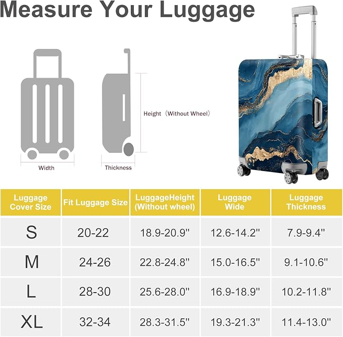 ANNA QUEEN Blue Marble Luggage Cover, Modern Gold Vein Abstract Design Suitcase - Image 5