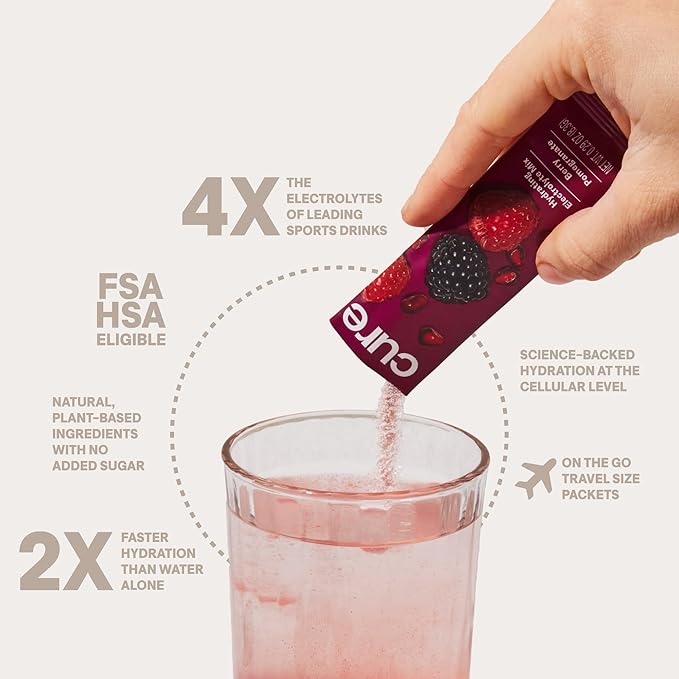 Cure Hydration | Plant-Based Electrolyte Drink Mix | No Added Sugar | FSA-HSA | - Image 3
