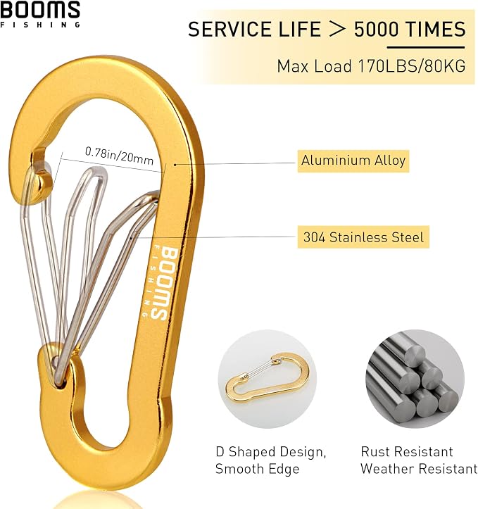 Booms Fishing CC5 Multi-Use Carabiner Clips, 10 Pack 2.7" Small Caribeener Clips - Image 2