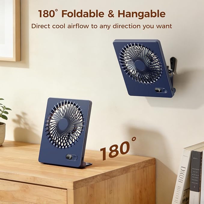Zuvas Desk Fan Battery Operated Fan Rechargeable 180°Tilt Folding Personal Fan - Image 6