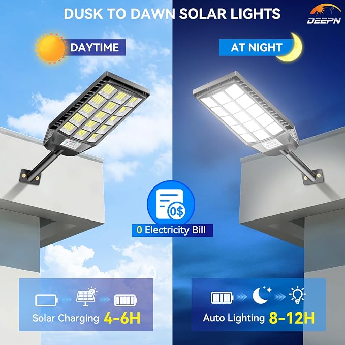 Deepn Solar Lights Outdoor Waterproof, Solar Street Lights Outdoor, 6500K LED - Image 2