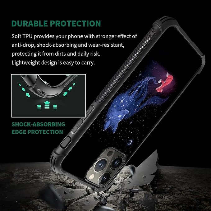 for iPhone 15 Pro Max Case, Galaxy Fox Wolf Pattern Graphic Design Girl Boy - Image 2