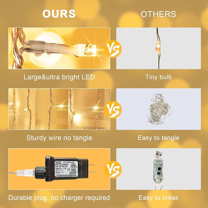 JMEXSUSS 300 LED Remote Control Curtain Lights, Plug in Fairy Curtain Lights - Image 7