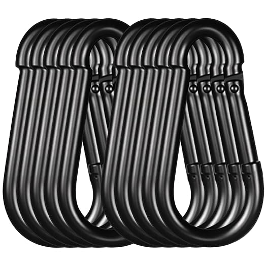 Black Carabiner, Heavy Duty Galvanized Steel Spring Snap Hook Carabiner Clips by High-PQ
