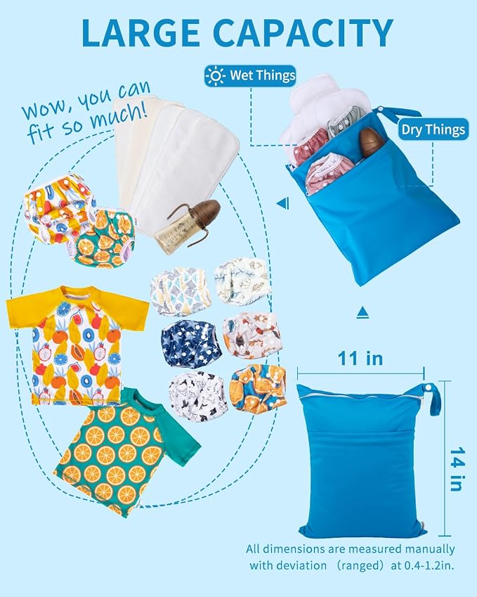 babygoal Wet Dry Bags 3 Pack for Baby Cloth Diapers, Washable Travel Bags - Image 5