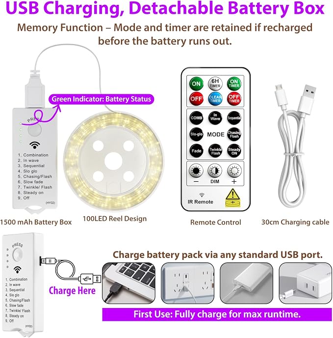 HXWEIYE Rechargeable Fairy Lights - Image 6