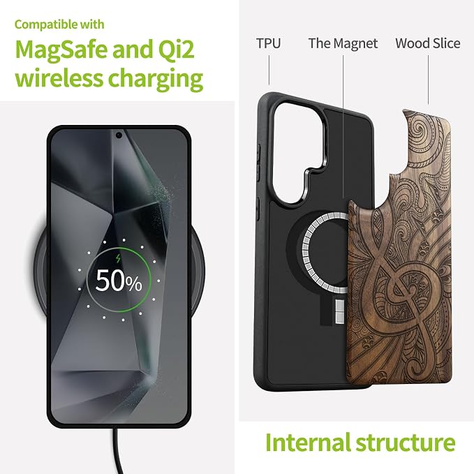Carveit Magnetic Wooden Case for Samsung Galaxy S26 Ultra Case 2026, TPU - Image 4