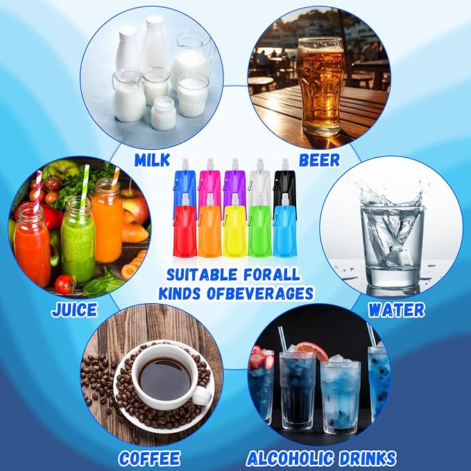 Teenyyou 100 Pack Collapsible Water Bottles Bulk 16oz Foldable Water Bottles - Image 5