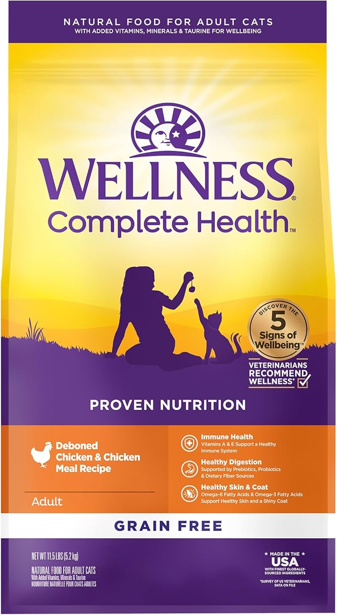 Wellness Complete Health Adult Dry Cat Food, Grain Free Kibble, Chicken Recipe by WellnessNaturalPetFood
