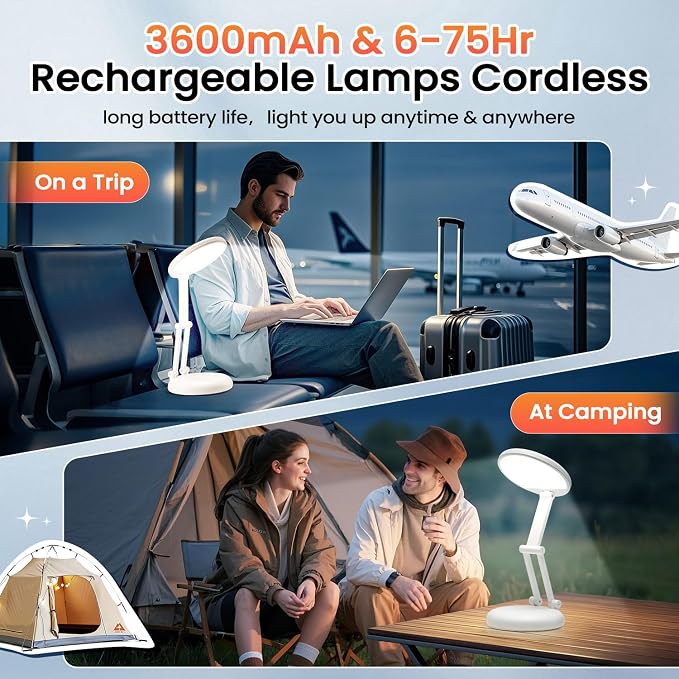 One Fire Cordless Desk Lamp, Dimmable Small Battery Powered Lights, 3600mAh - Image 4