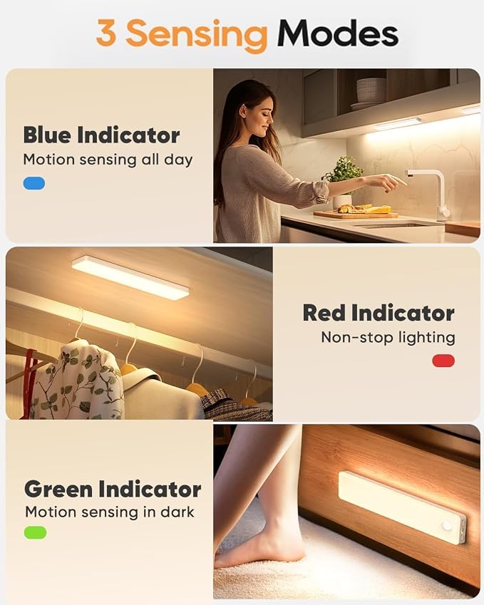 2 Pack Under Cabinet Lighting, Motion Sensor Light Indoor, Rechargeable Closet - Image 3