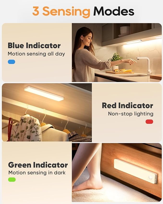 2 Pack Under Cabinet Lighting, Motion Sensor Light Indoor, Rechargeable Closet - Image 3