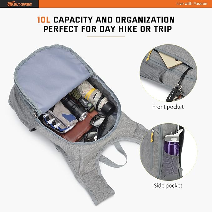 SKYSPER Small Daypack 10L Hiking Backpack Packable Lightweight Travel Day Pack - Image 3