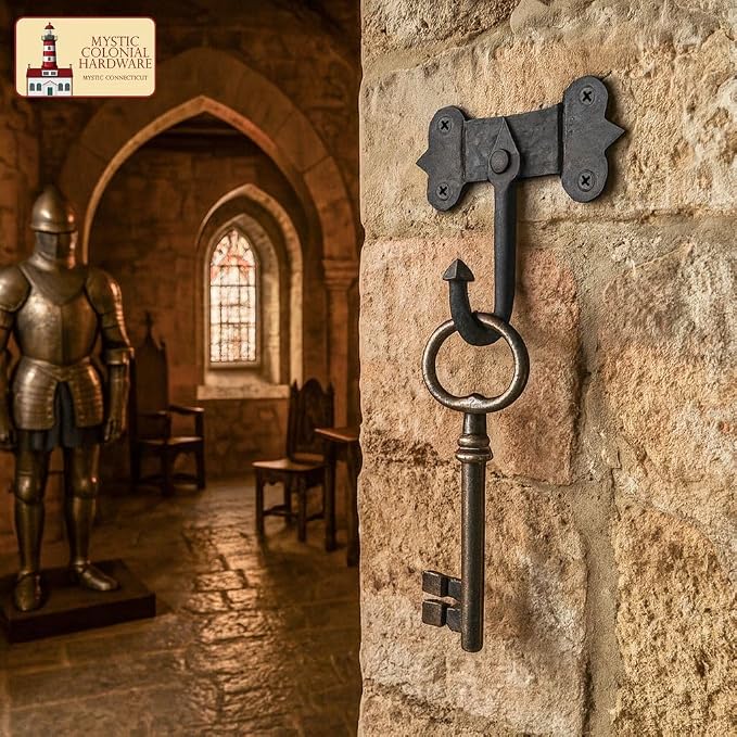 "Mystic Colonial Medieval Hand-Forged Iron Wall Hooks Set of 2 Rustic Coat - Image 3
