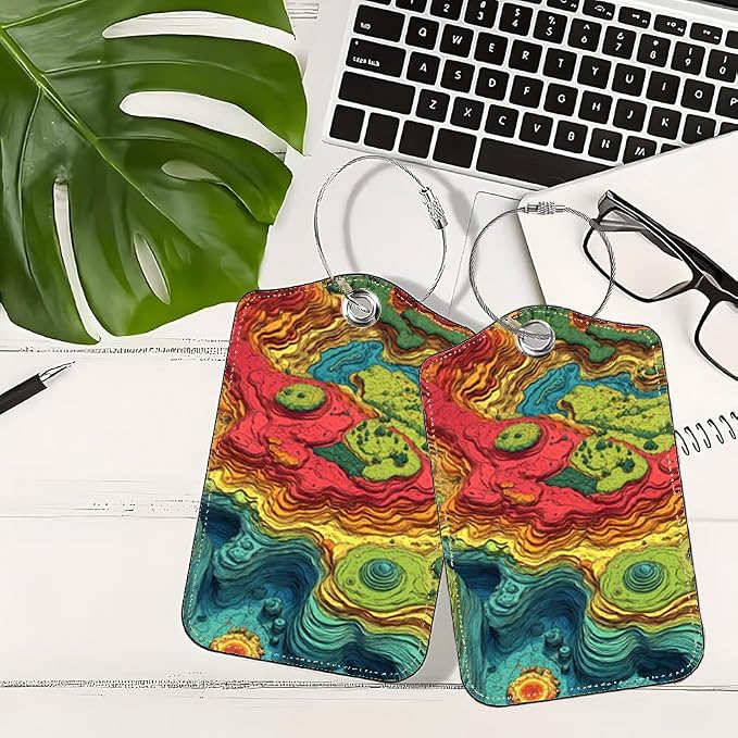 2Pcs Topographic Art Luggage Tags - Image 5