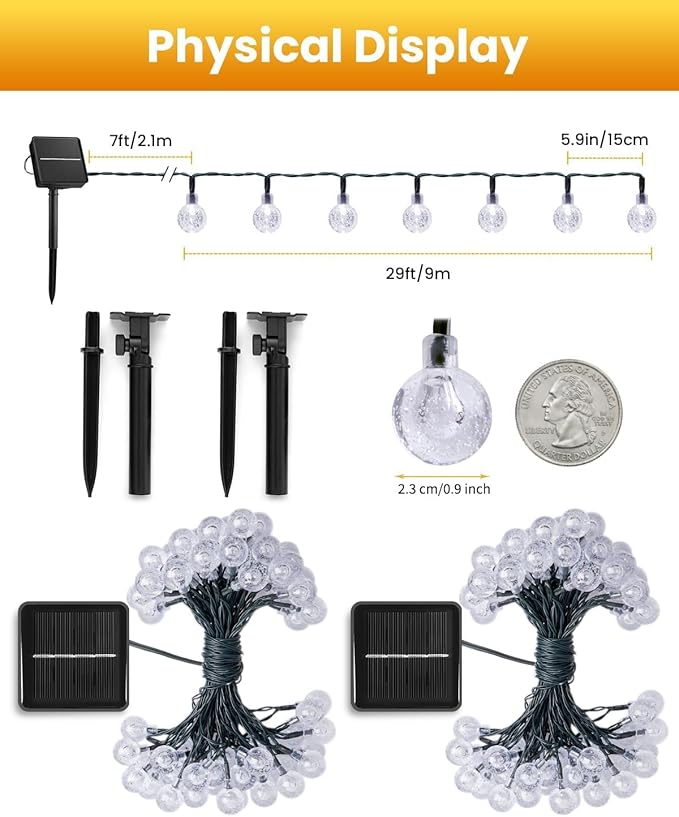 Solar String Lights Outdoor Waterproof, 2 Pack 60 LED 36.5 FT Each, Solar - Image 2