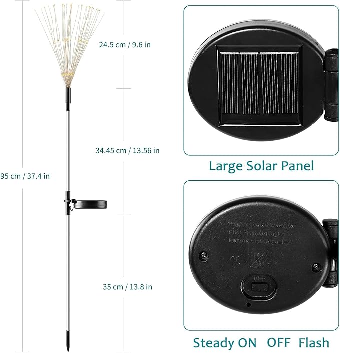 JJGoo Solar Firework Lights, 2 Pack 180 LEDs 2 Lighting Modes Solar Lights - Image 6