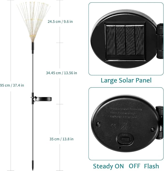 JJGoo Outdoor Solar Lights Firework, 2 Pack 120 LEDs Waterproof Solar Lights - Image 2