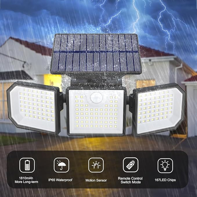 Solar Lights Outdoor with Motion Sensor, 2500LM 167 LED Security Lights with - Image 6