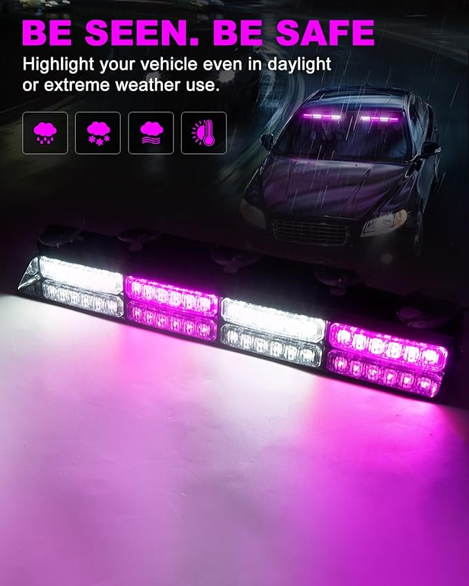 HLauto 6Z4J Emergency Dash Strobe Lights: 2x16.8 inch Purple White Safety Lights - Image 3
