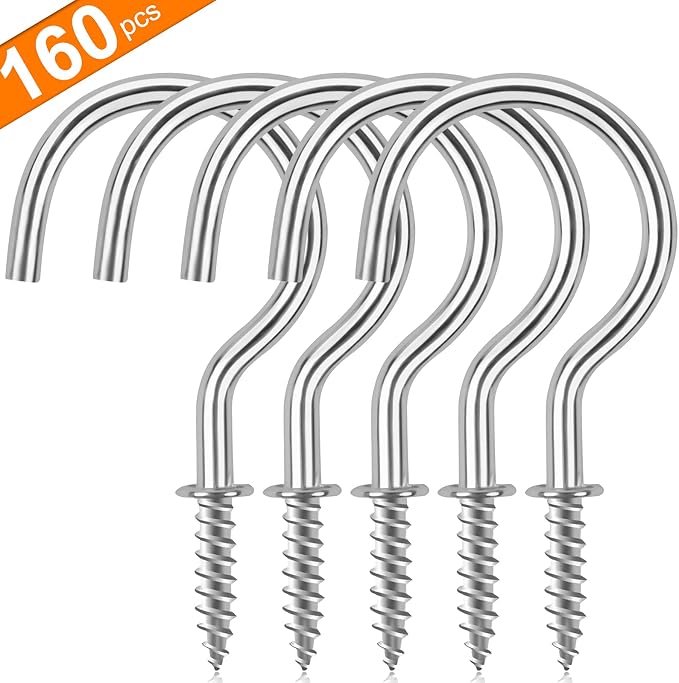 Cup Screw Hooks, 3/4 inch Metal Screw in Ceiling Hooks, 160 Pack Metal Plant - Image 2