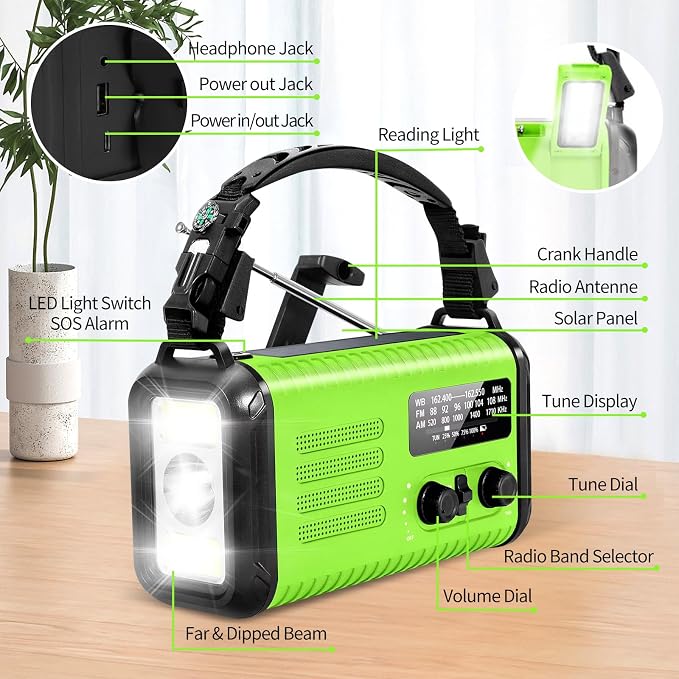 20000mAh / 74000mWh Emergency Crank Radio, NOAA/AM/FM Portable Weather Radio - Image 7