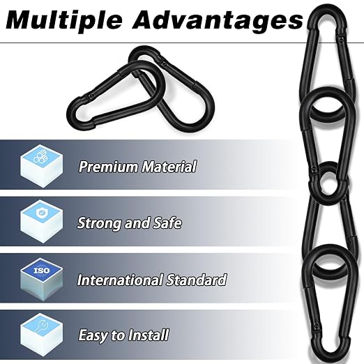50 PCS 3'' Spring Snap Hook Carabiner, M8 5/16 Inch Galvanized Black Steel - Image 5
