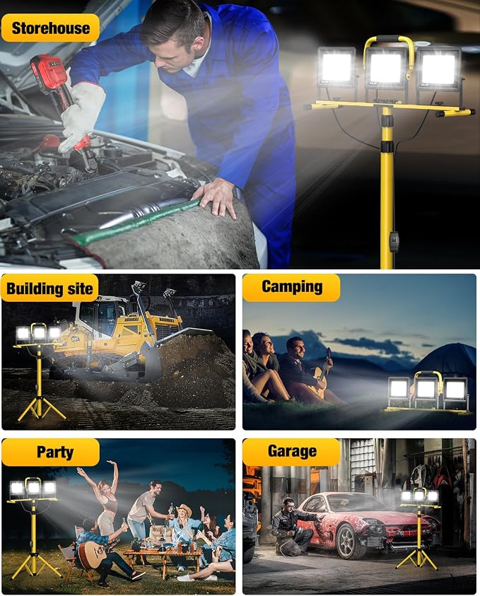 Upgraded LED Work Lights with Stand, 21000 Lumen, 3-Head Adjustable Work Light - Image 7
