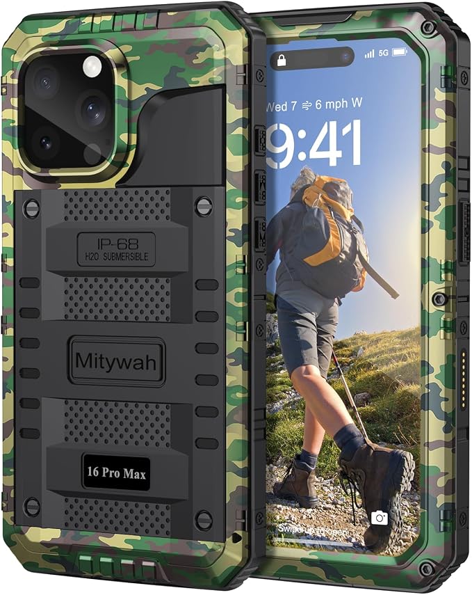 Mitywah Waterproof Case for iPhone 16 Pro Max, Heavy Duty Metal Cover by Mitywah