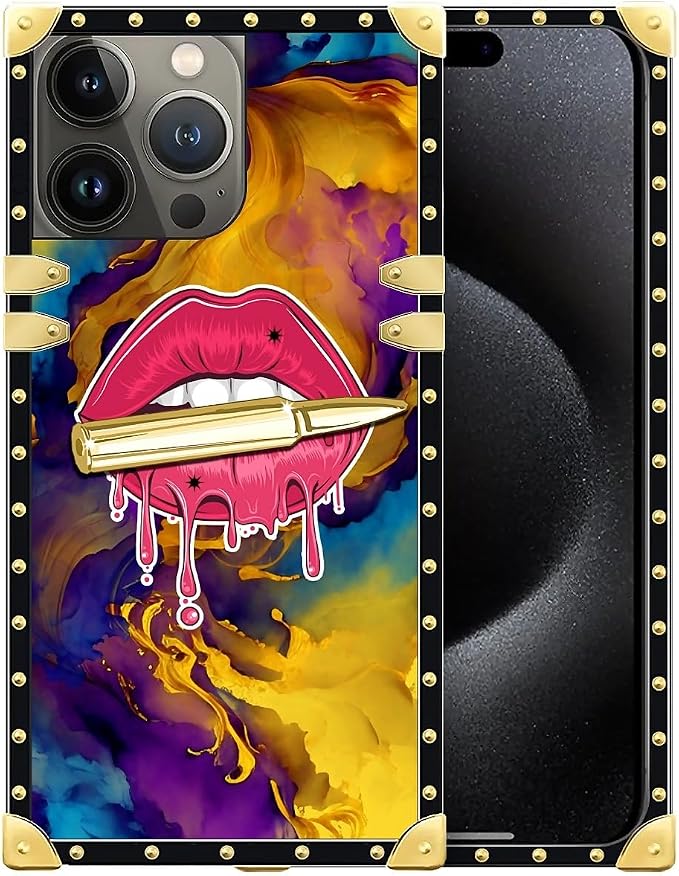 Compatible with iPhone 16 Pro Max Case, Cool Corlorful Lip Marble Luxury Golden by Unknown